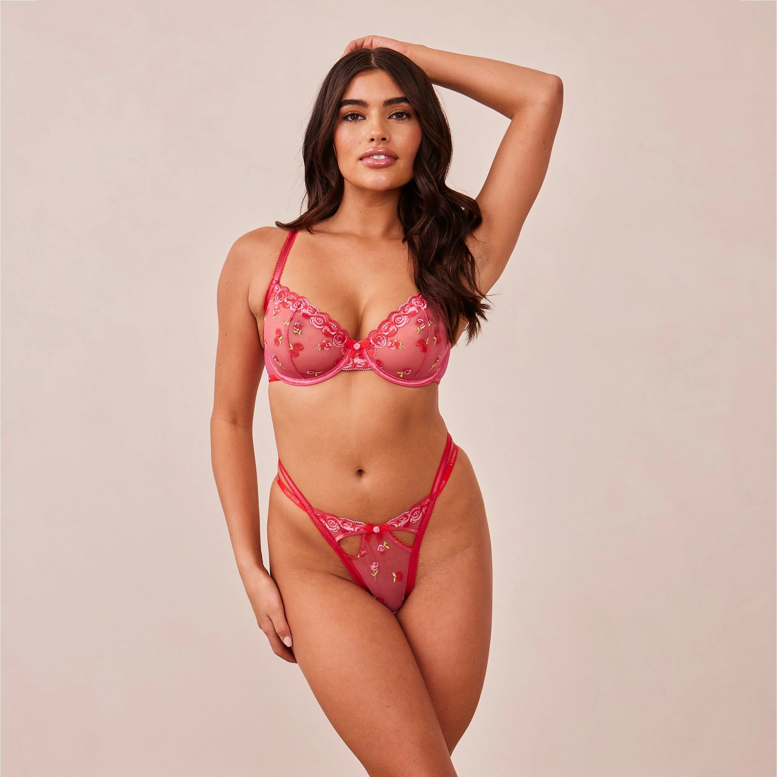 Blush Embroidered Balcony Bra  - Hot Pink - Image 31