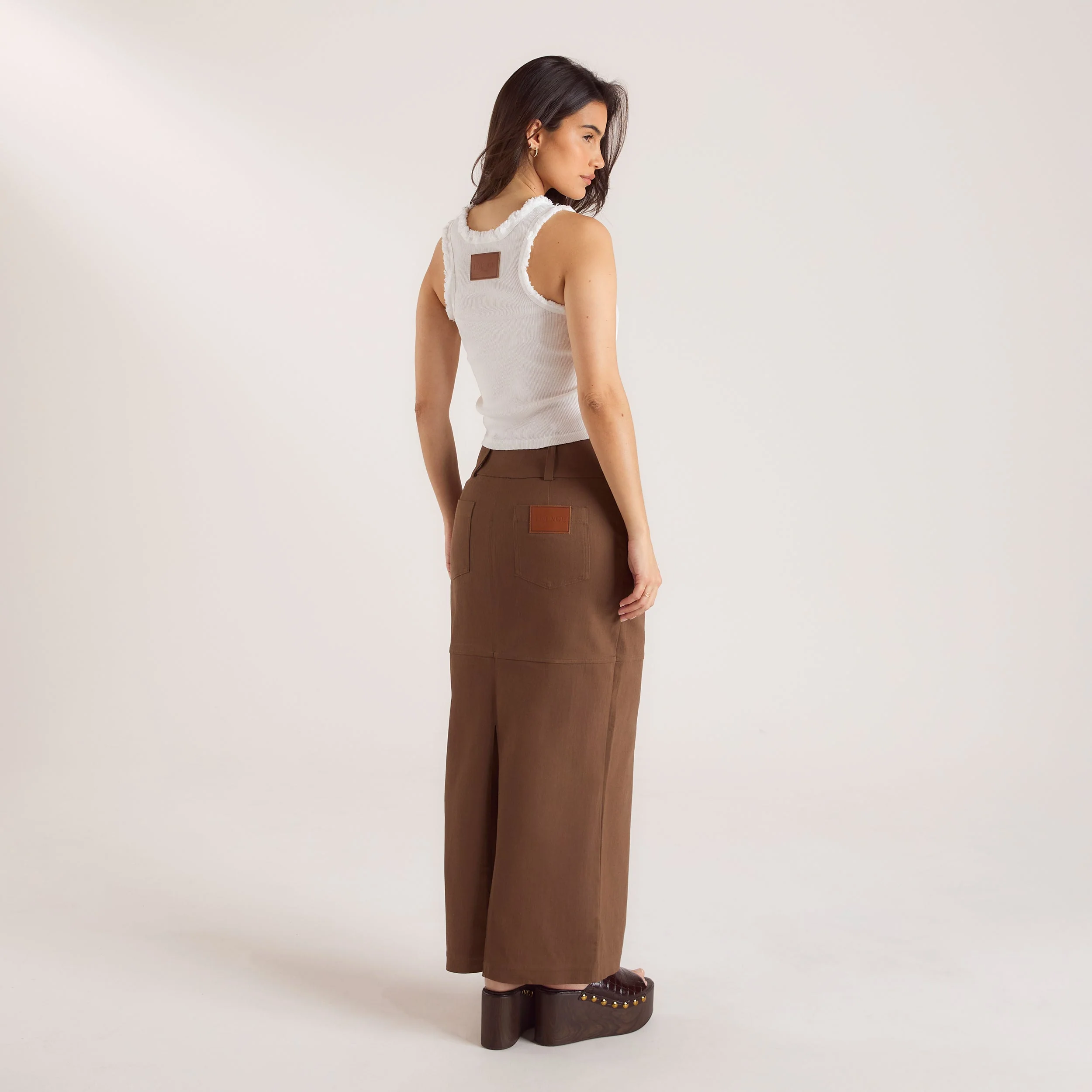 Double Button Woven Maxi Skirt - Chocolate - Image 5