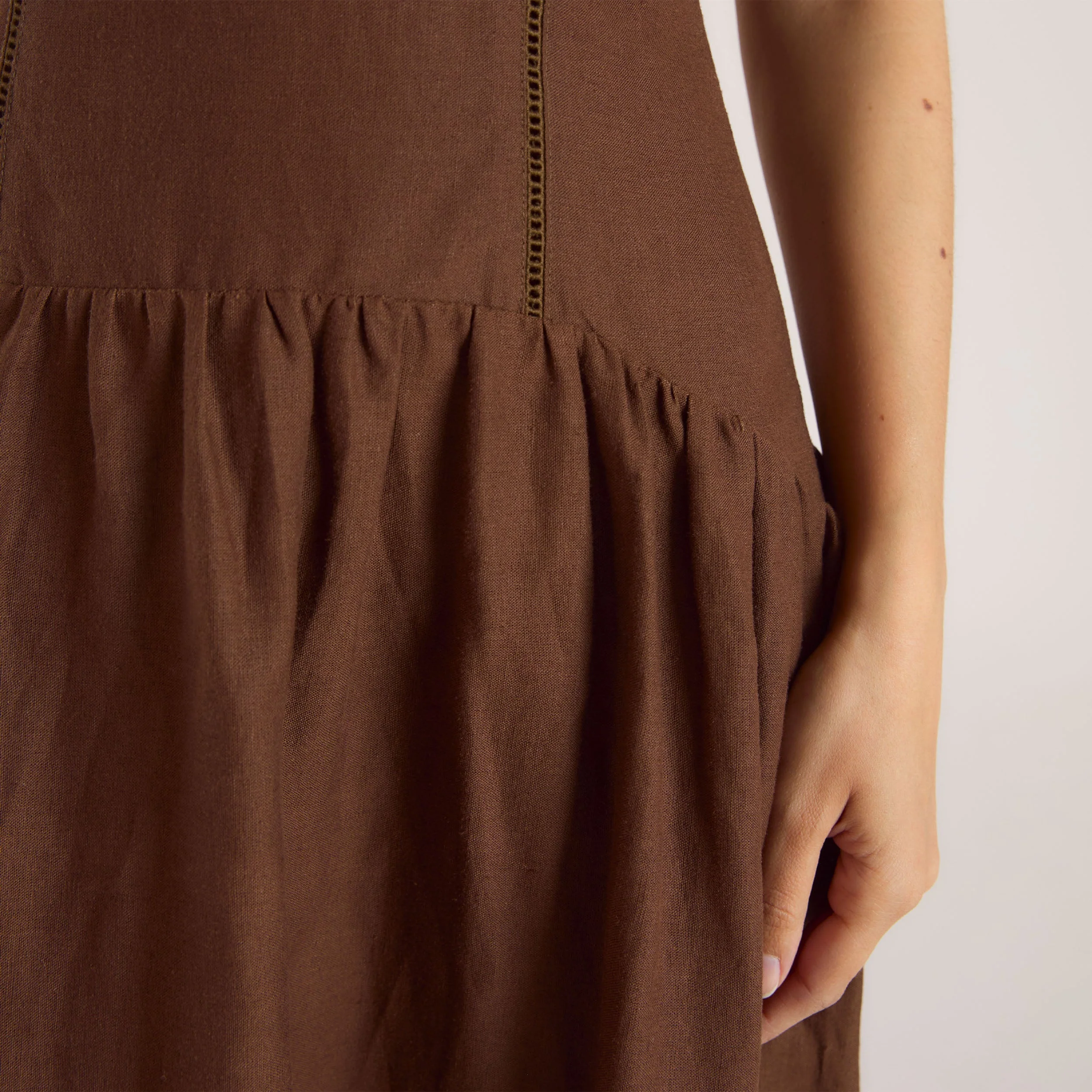 Drop-Waist Linen Maxi Dress - Chocolate - Image 6