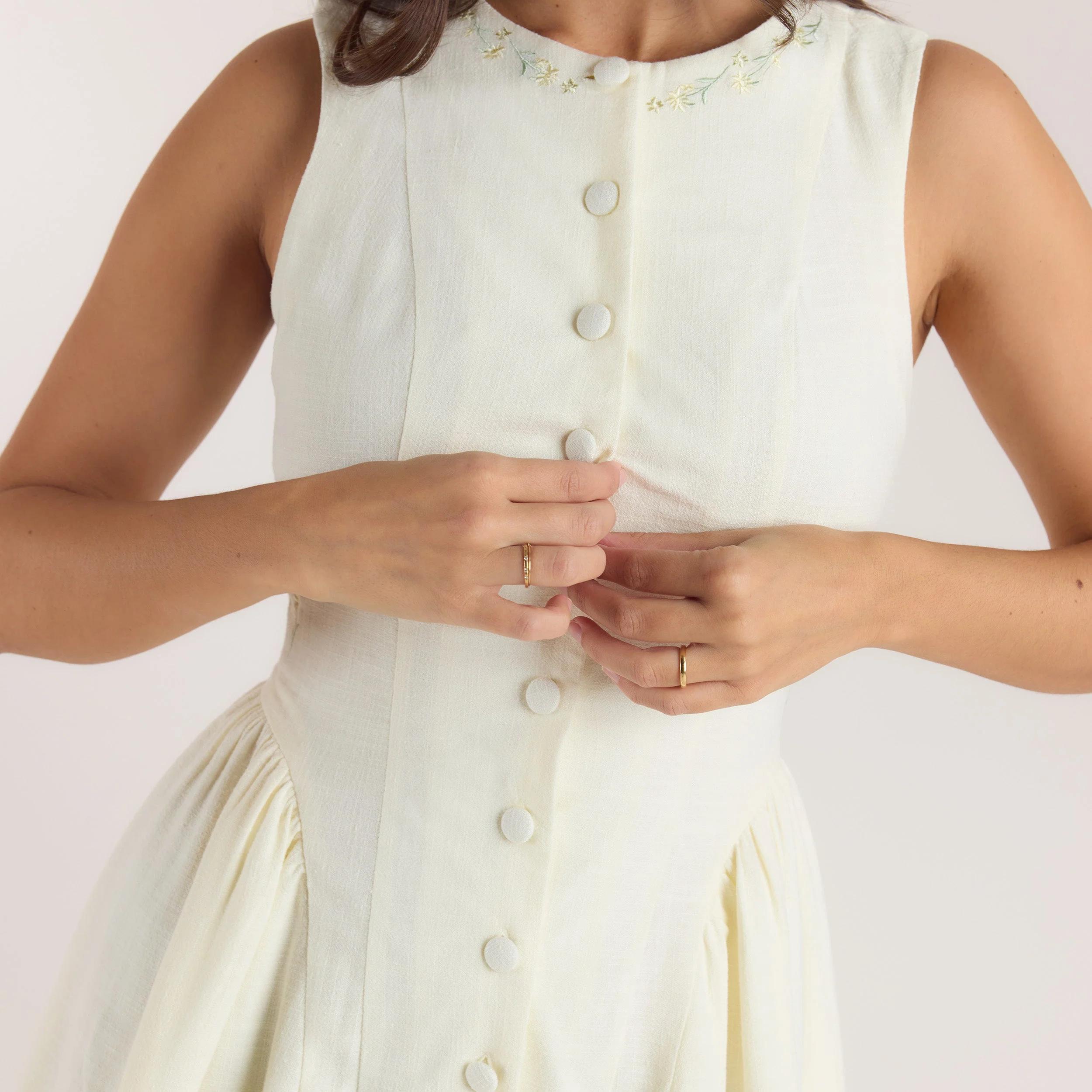 Embroidered Mini Dress - Cream - Image 2