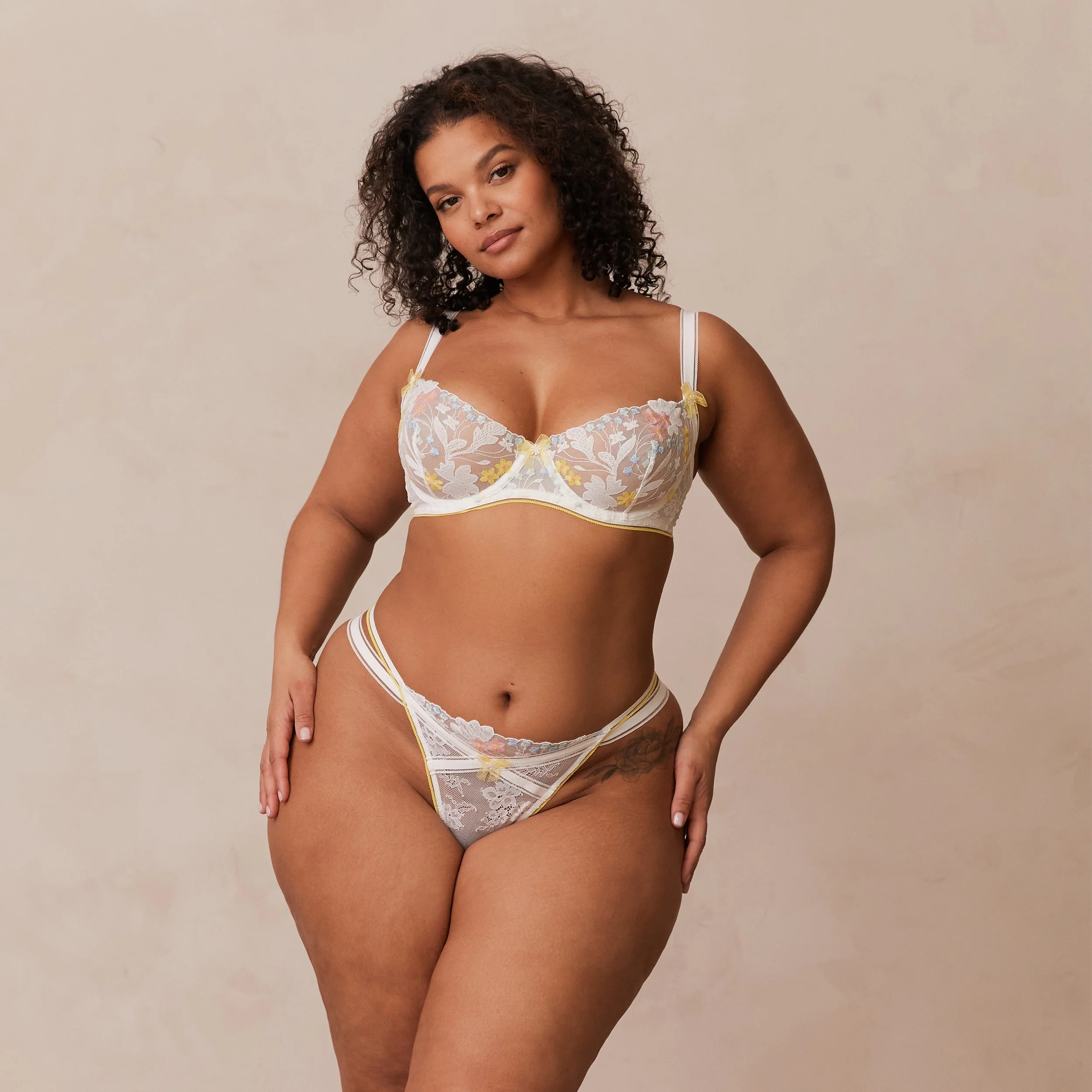 Fleur Balcony Bra  - White & Yellow - Image 7
