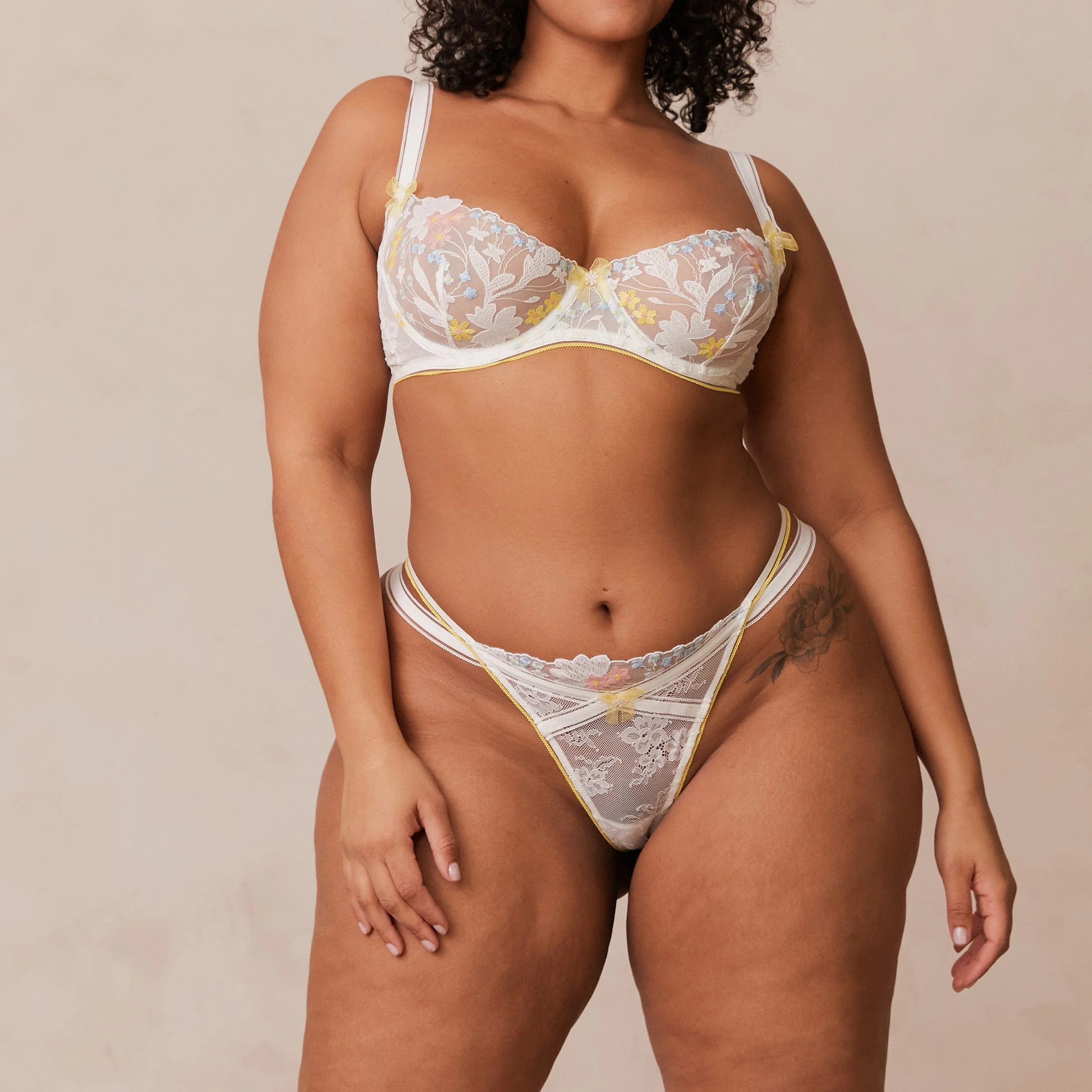 Fleur Balcony Bra  - White & Yellow - Image 9