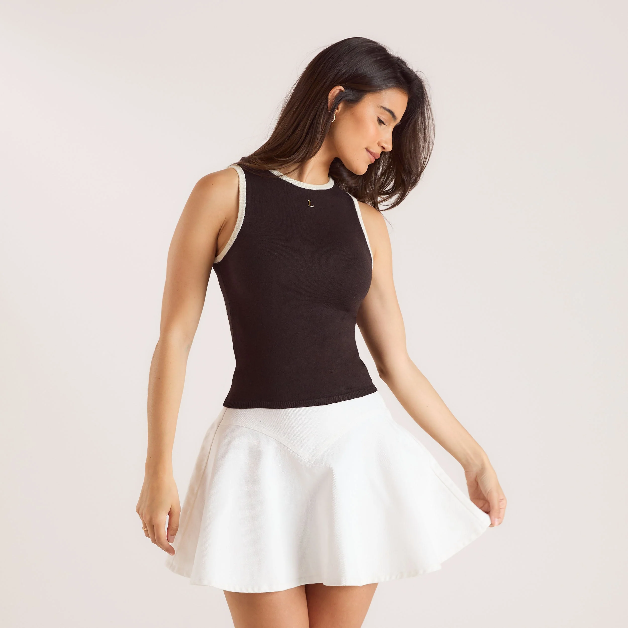 High-Waisted Denim Skirt - White - Image 6