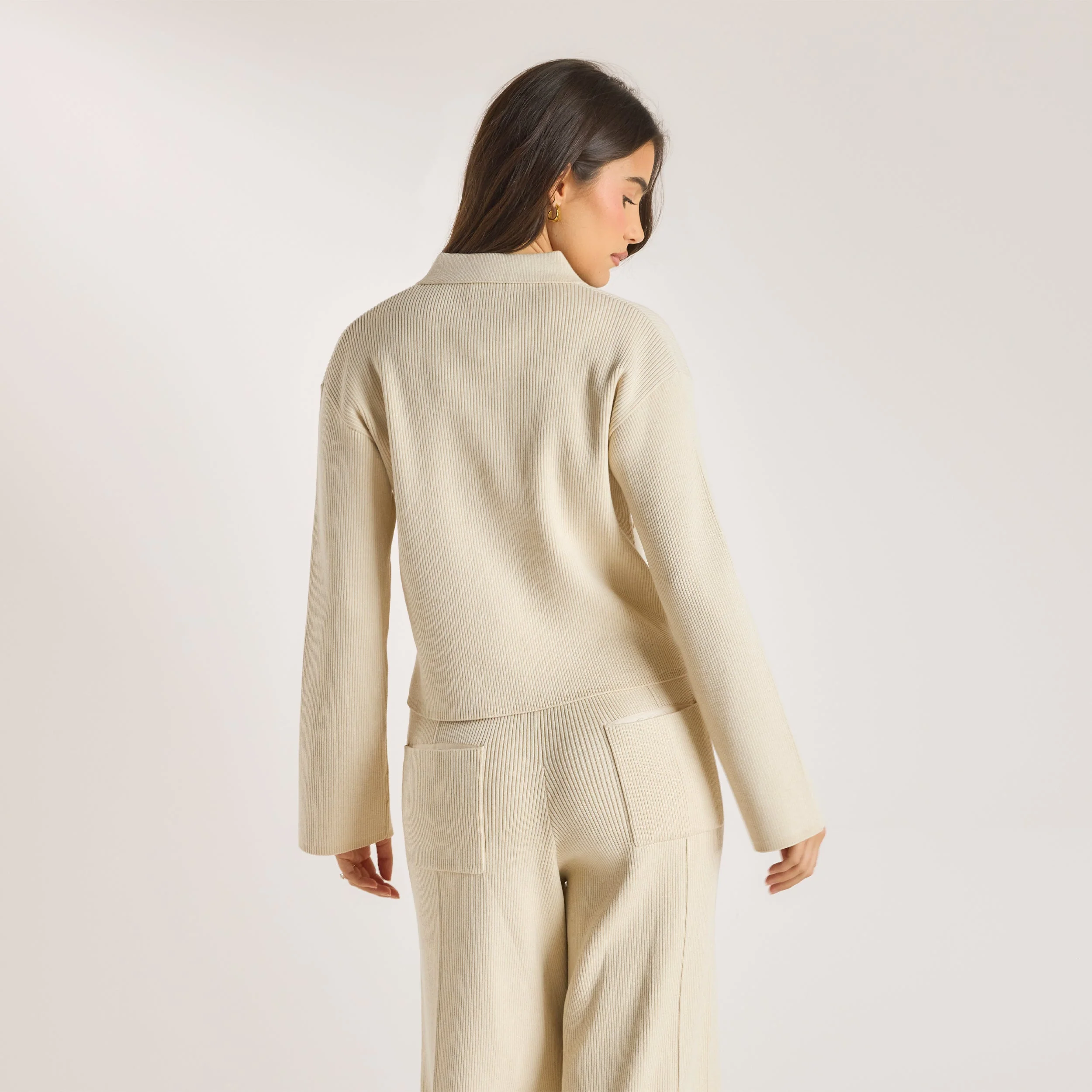 Knitted Oversized Shirt - Cream - Image 3