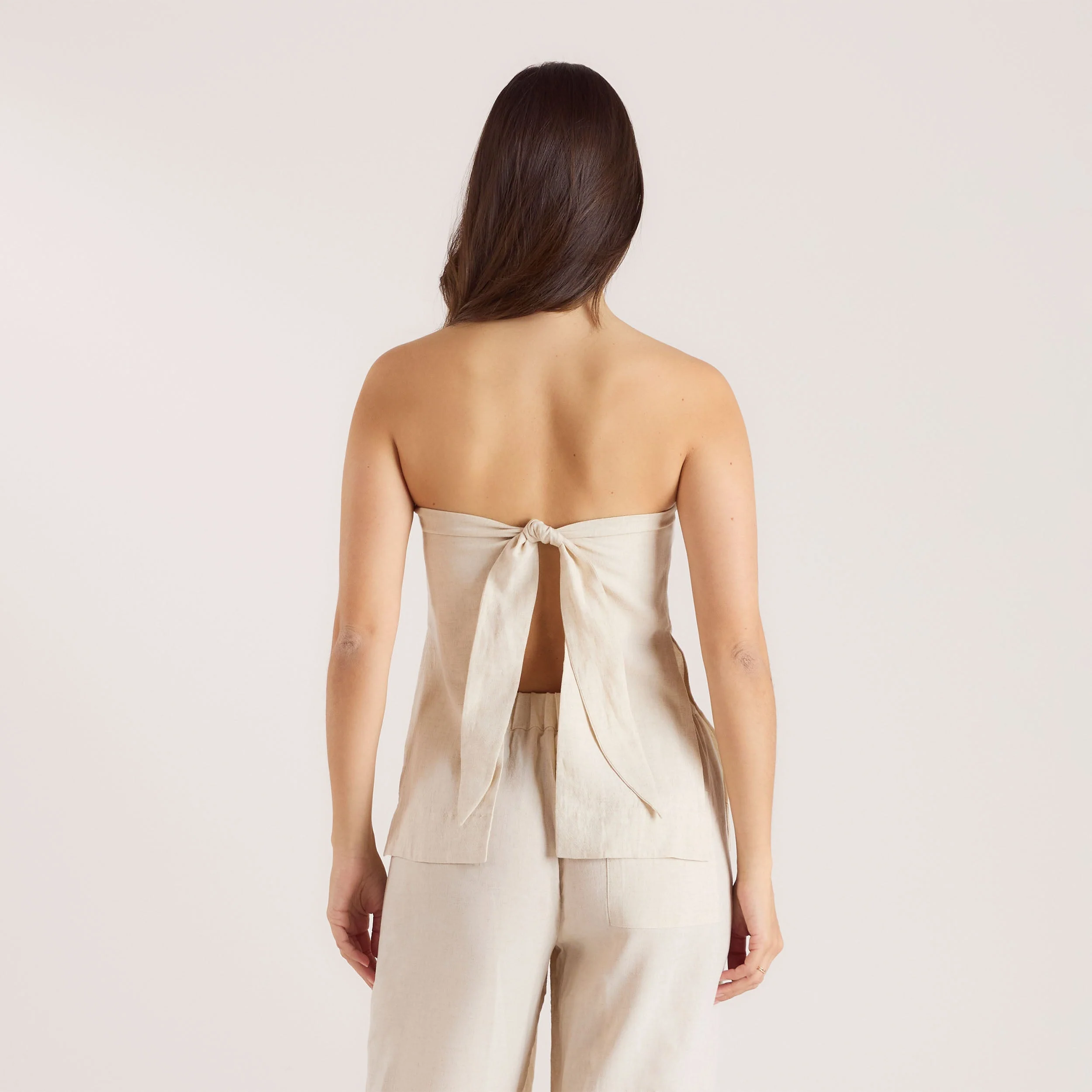 Linen Blend Bandeau Top - Cream - Image 2