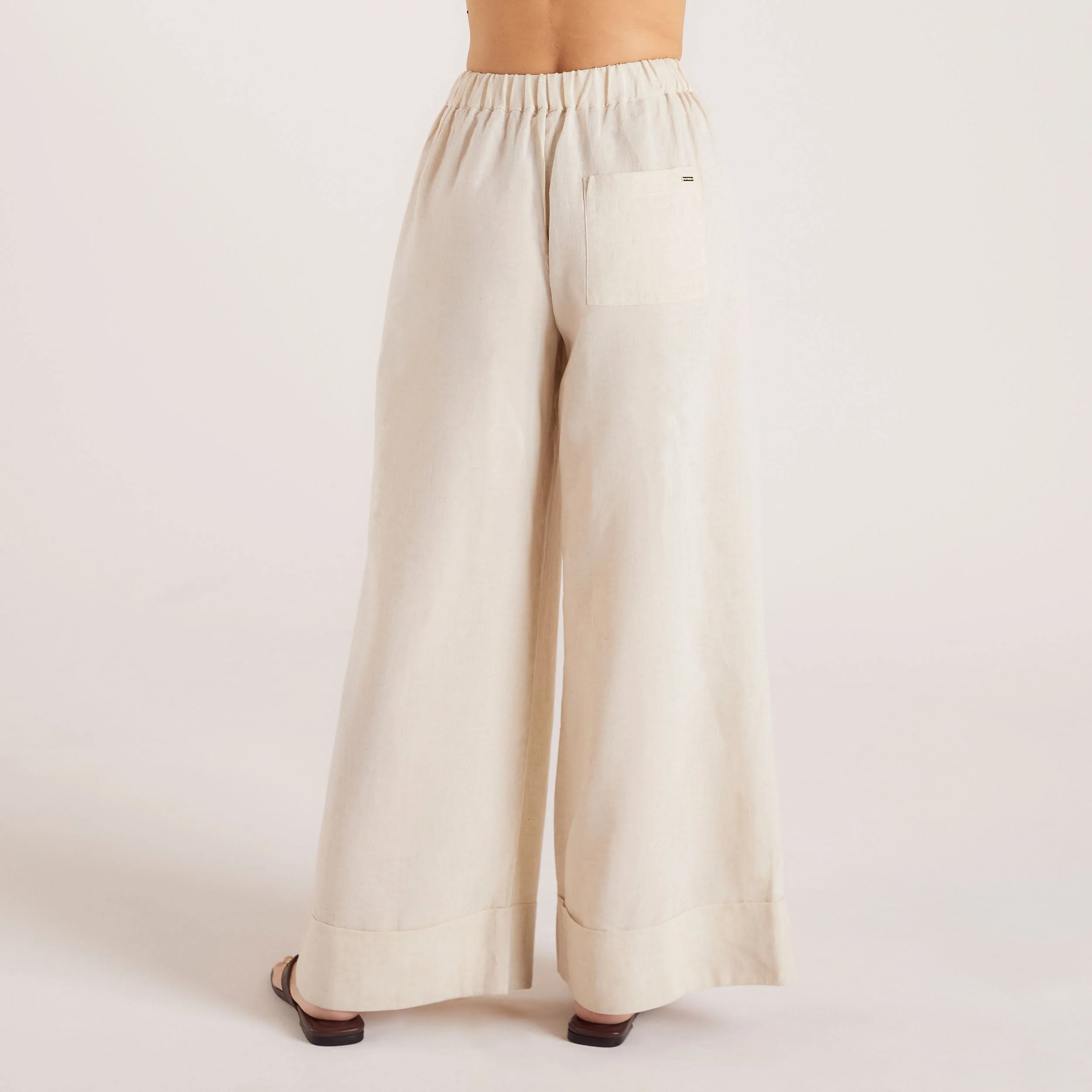 Linen Blend Wide-Leg Pants - Cream - Image 2