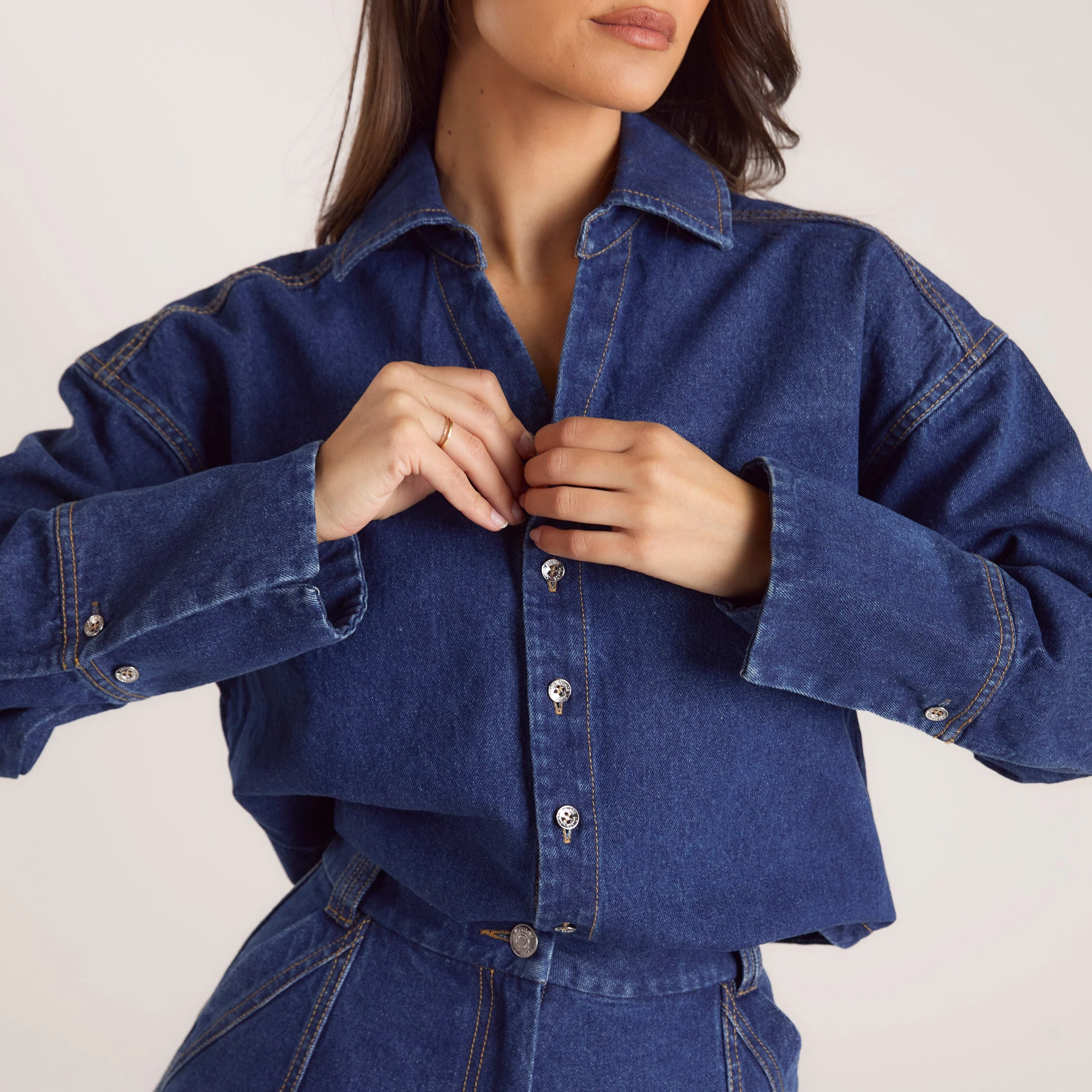 Oversized Denim Shirt - Blue - Image 4