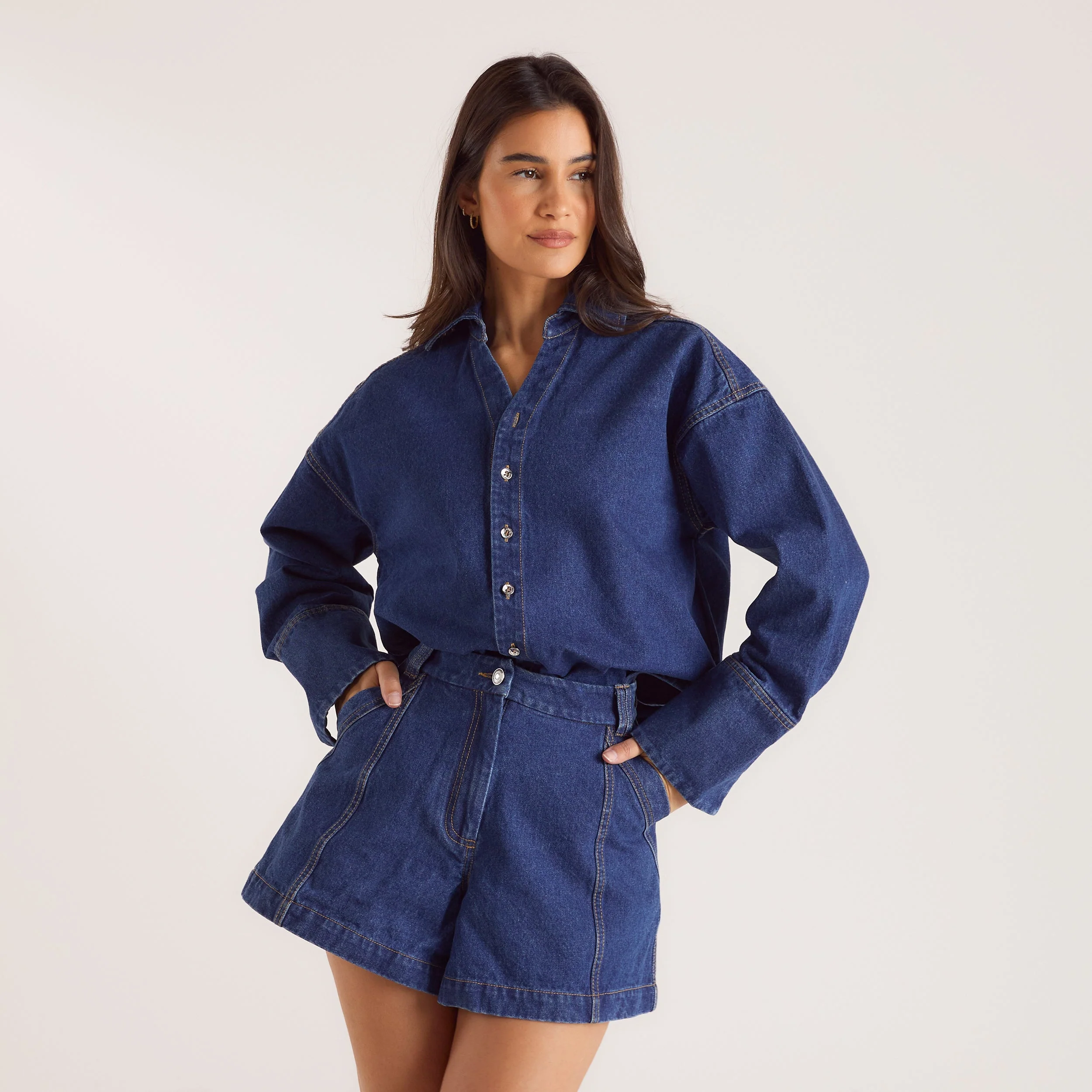 Oversized Denim Shirt - Blue - Image 5