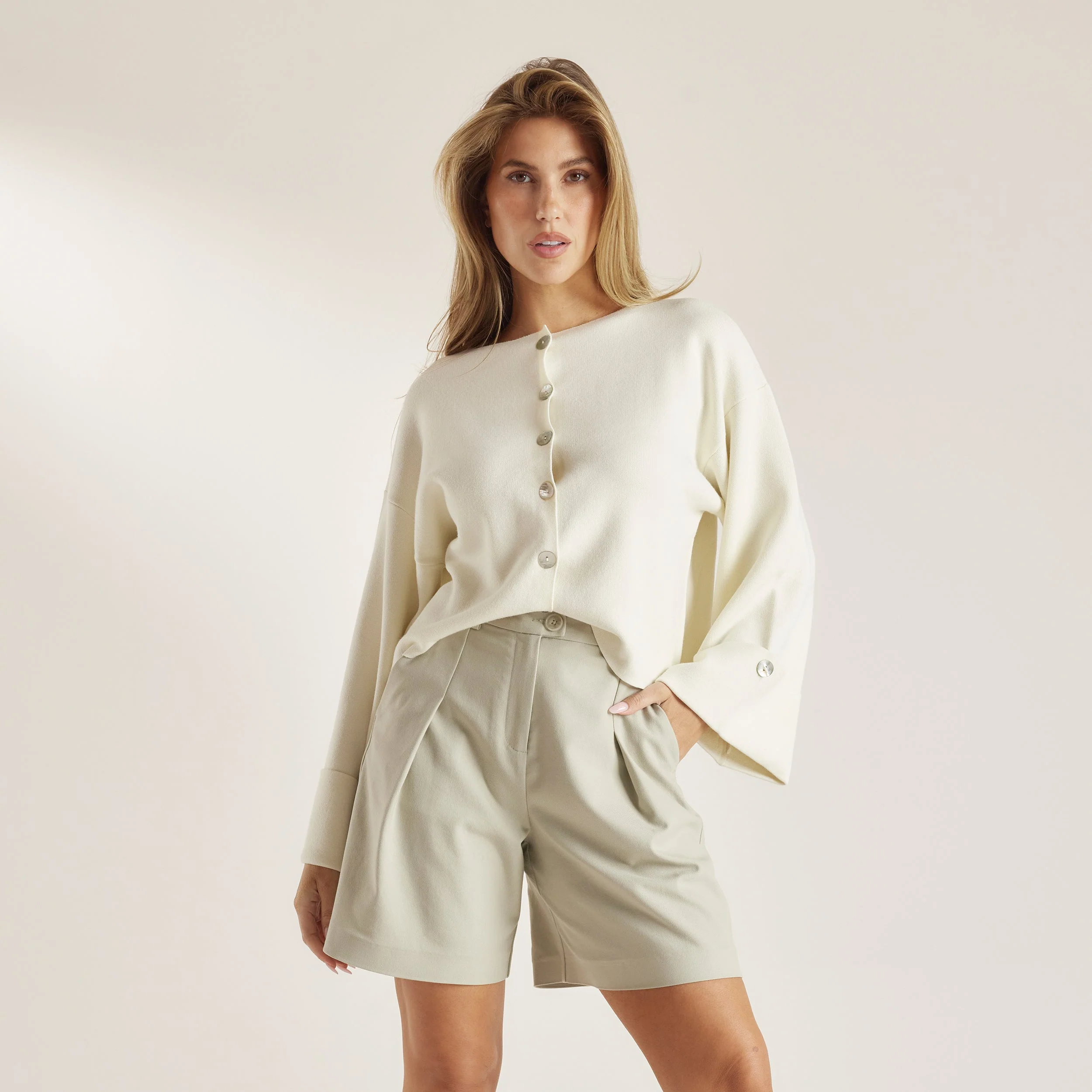 Relaxed-Fit Knitted Cardigan - Stone - Image 3
