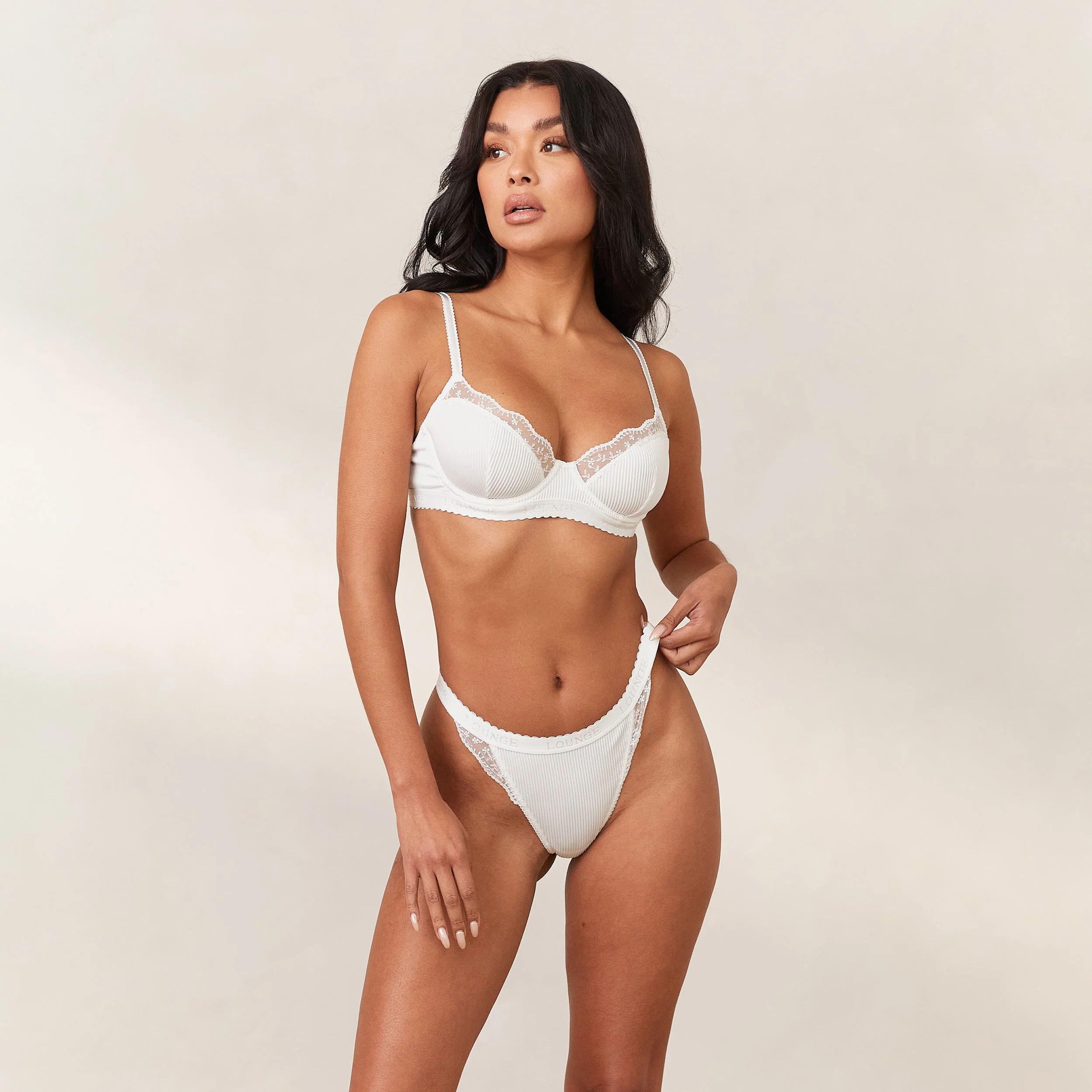 Ribbed Balcony Bra - White - Image 5