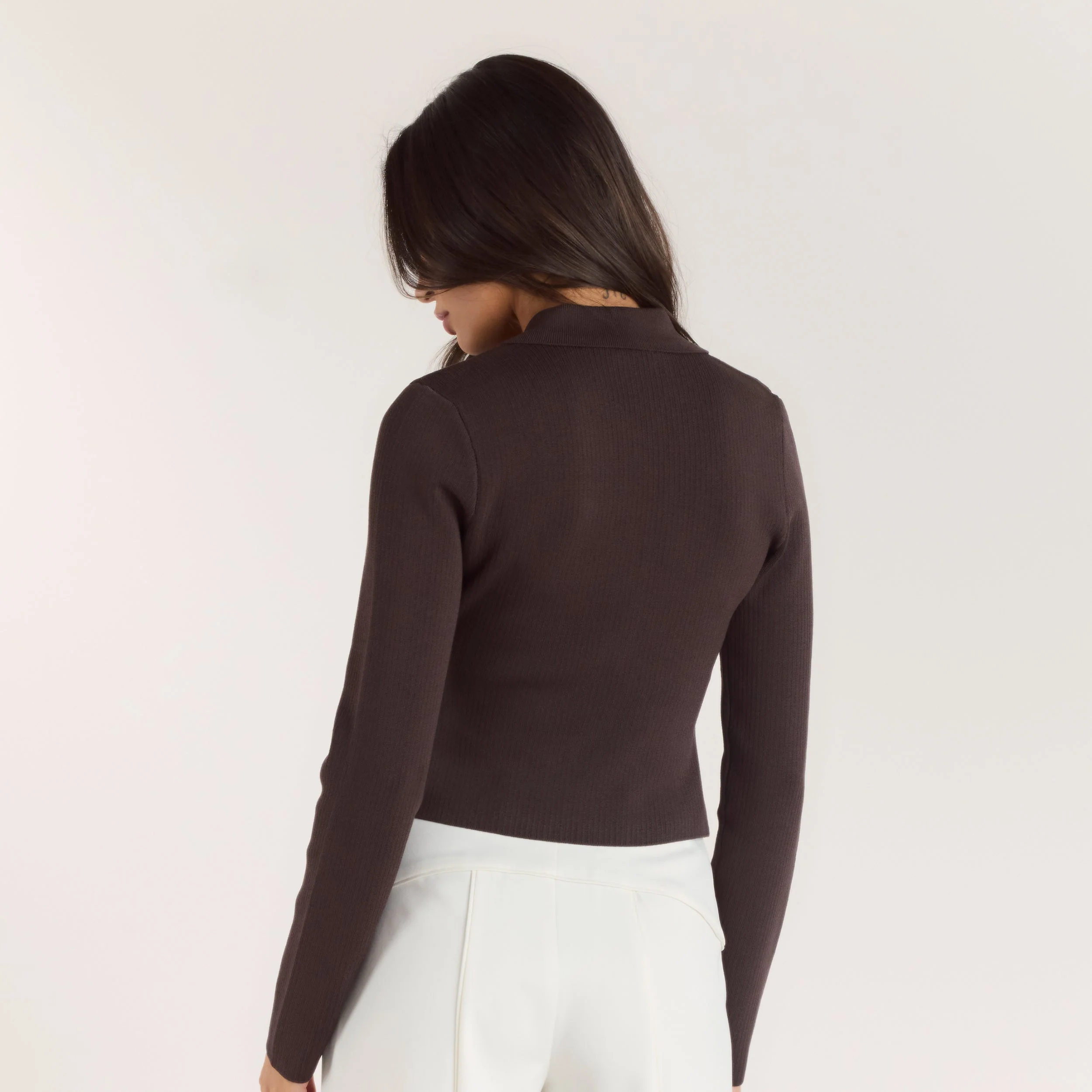 Ribbed Knitted Cardigan - Chocolate - Image 2