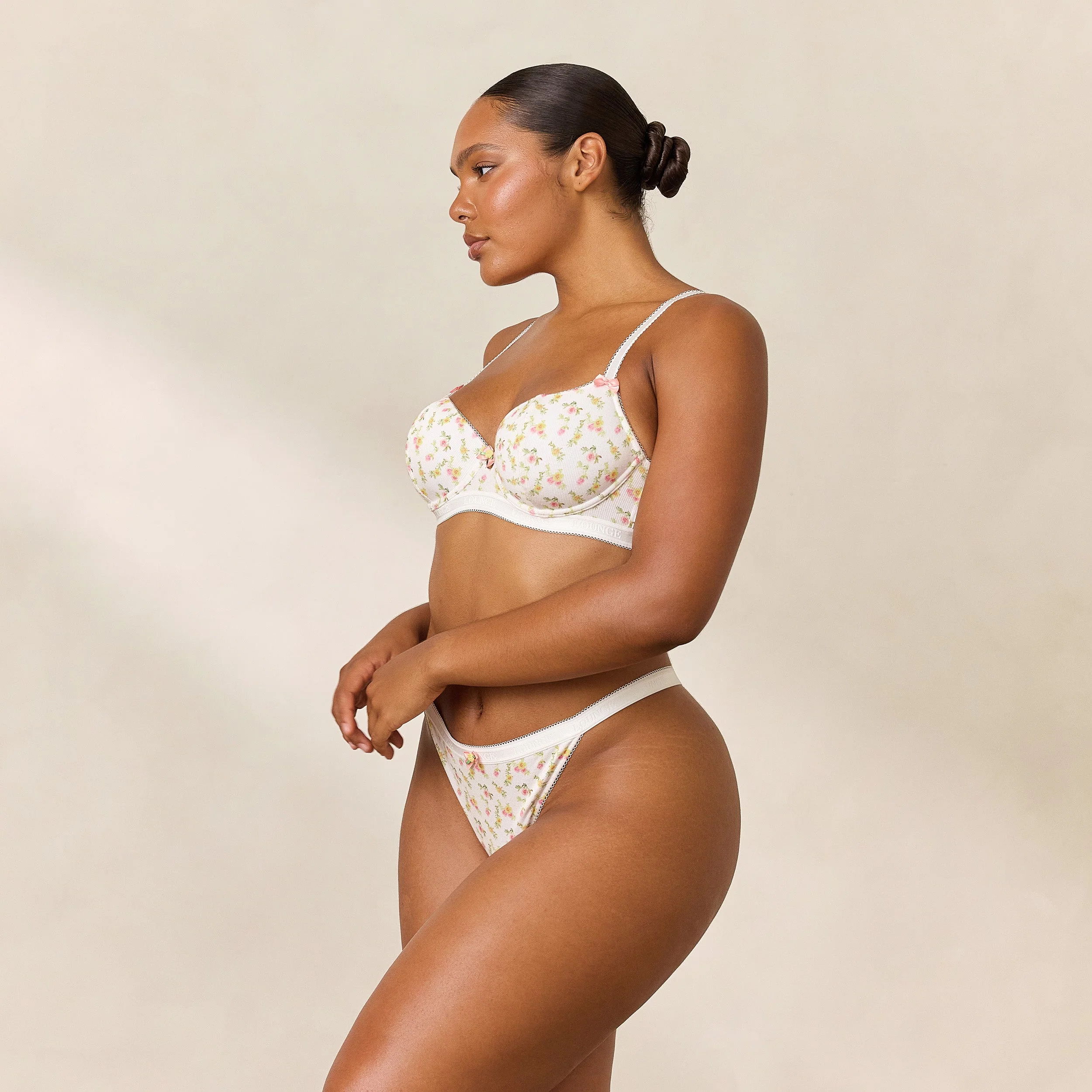 Rosebud Ribbed Balcony Bra - White Floral - Image 5