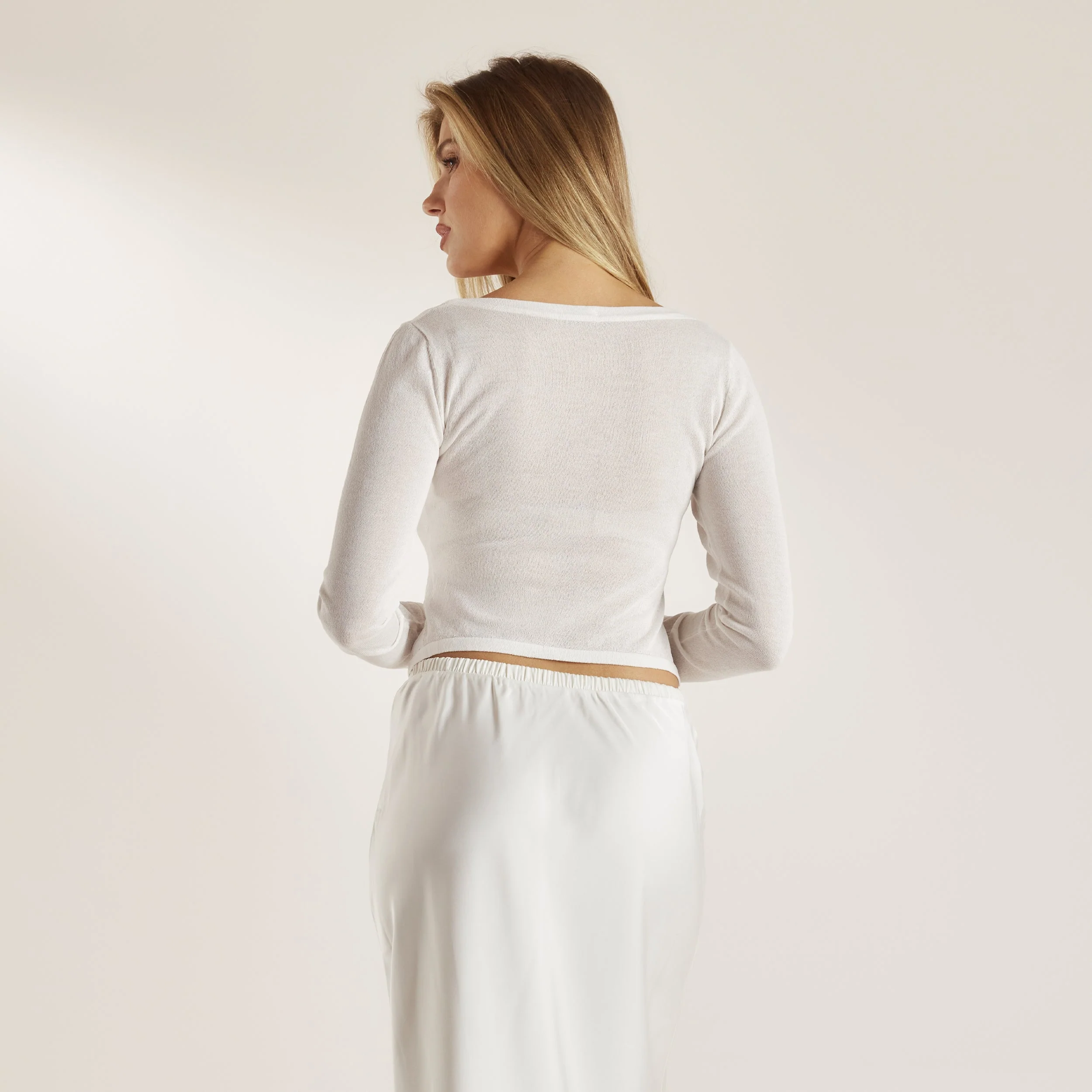 Sheer Knitted Cardigan - Off White - Image 4