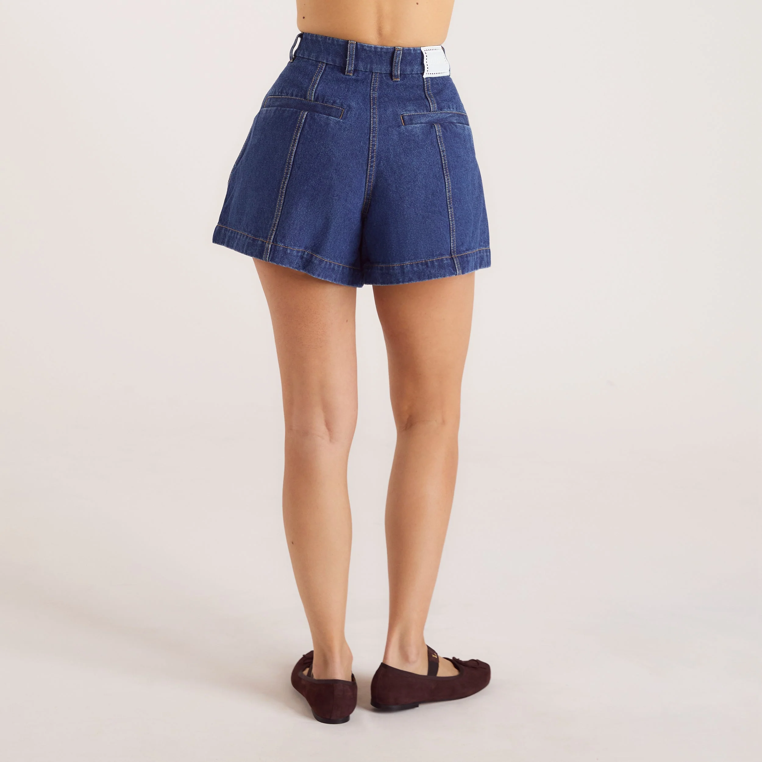Wide-Hem Denim Shorts - Blue - Image 2
