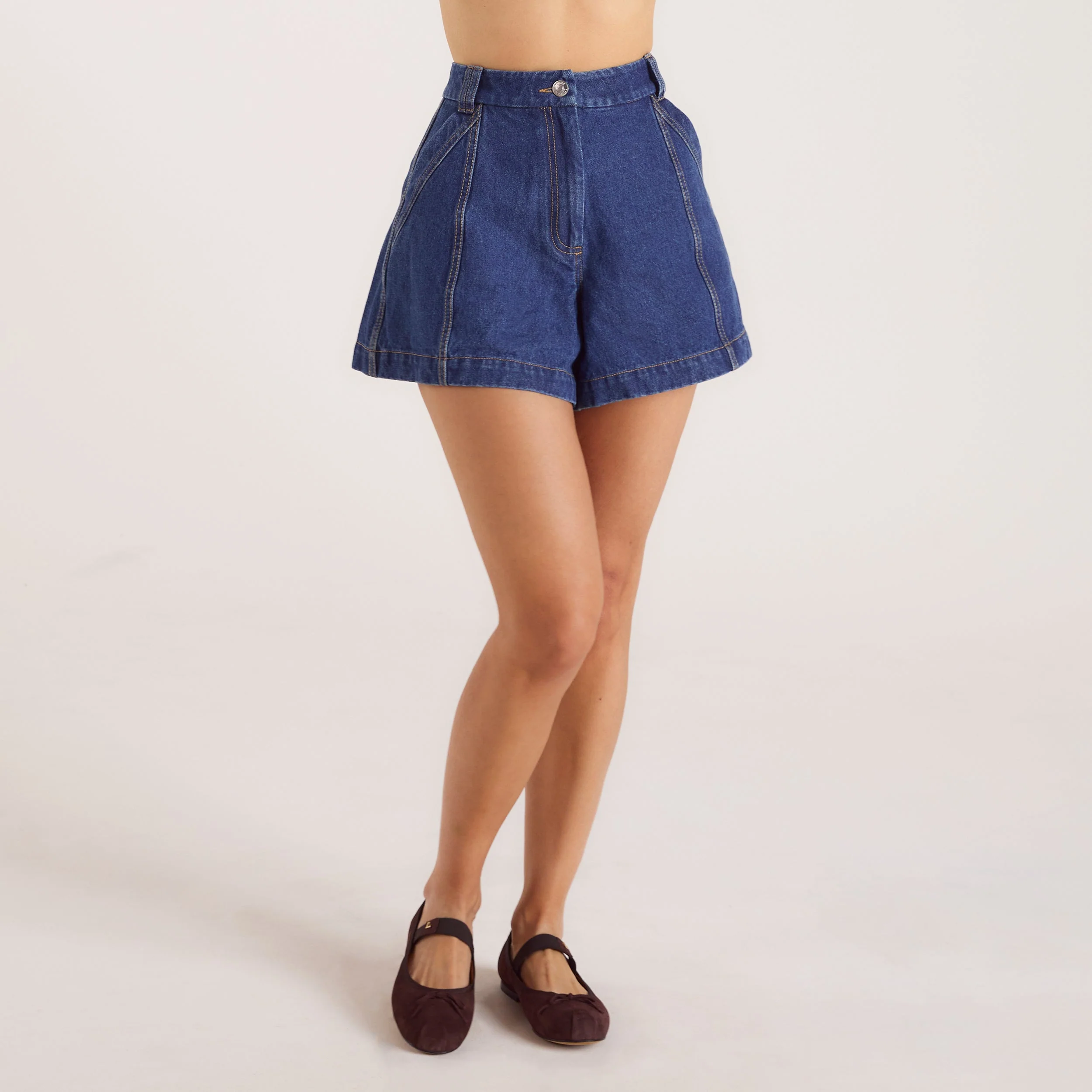 Wide-Hem Denim Shorts - Blue - Image 3