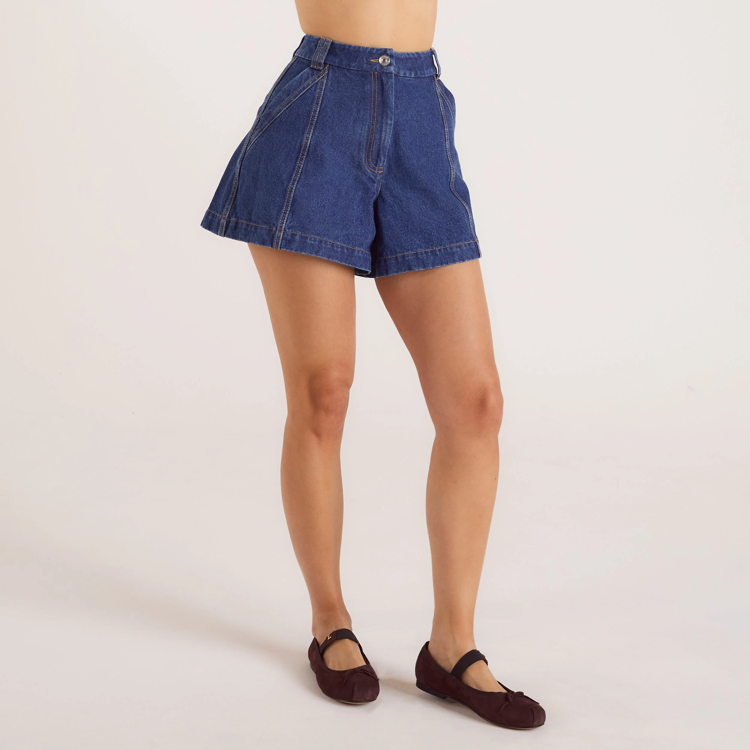 Wide-Hem Denim Shorts - Blue - Image 6