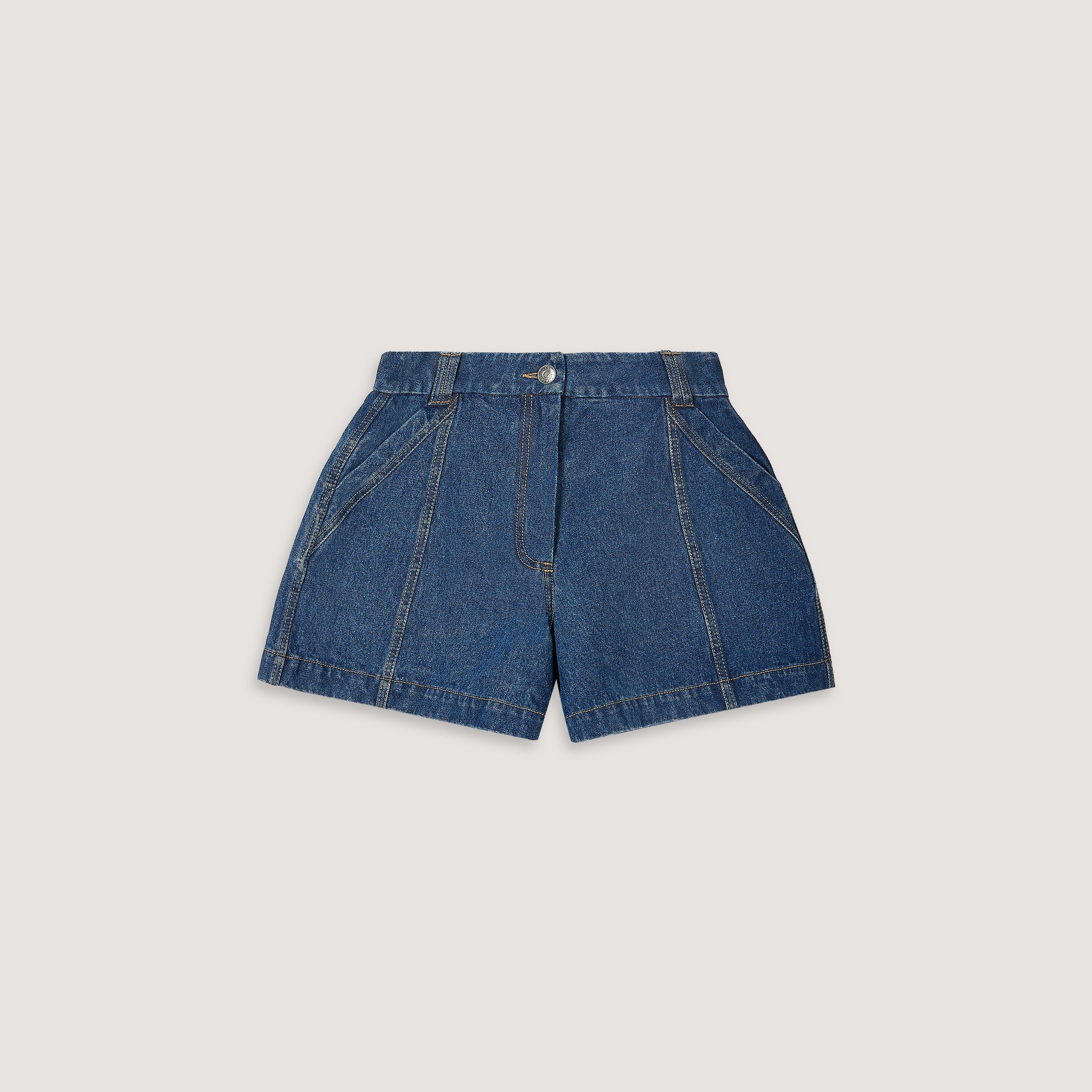 Wide-Hem Denim Shorts - Blue - Image 7