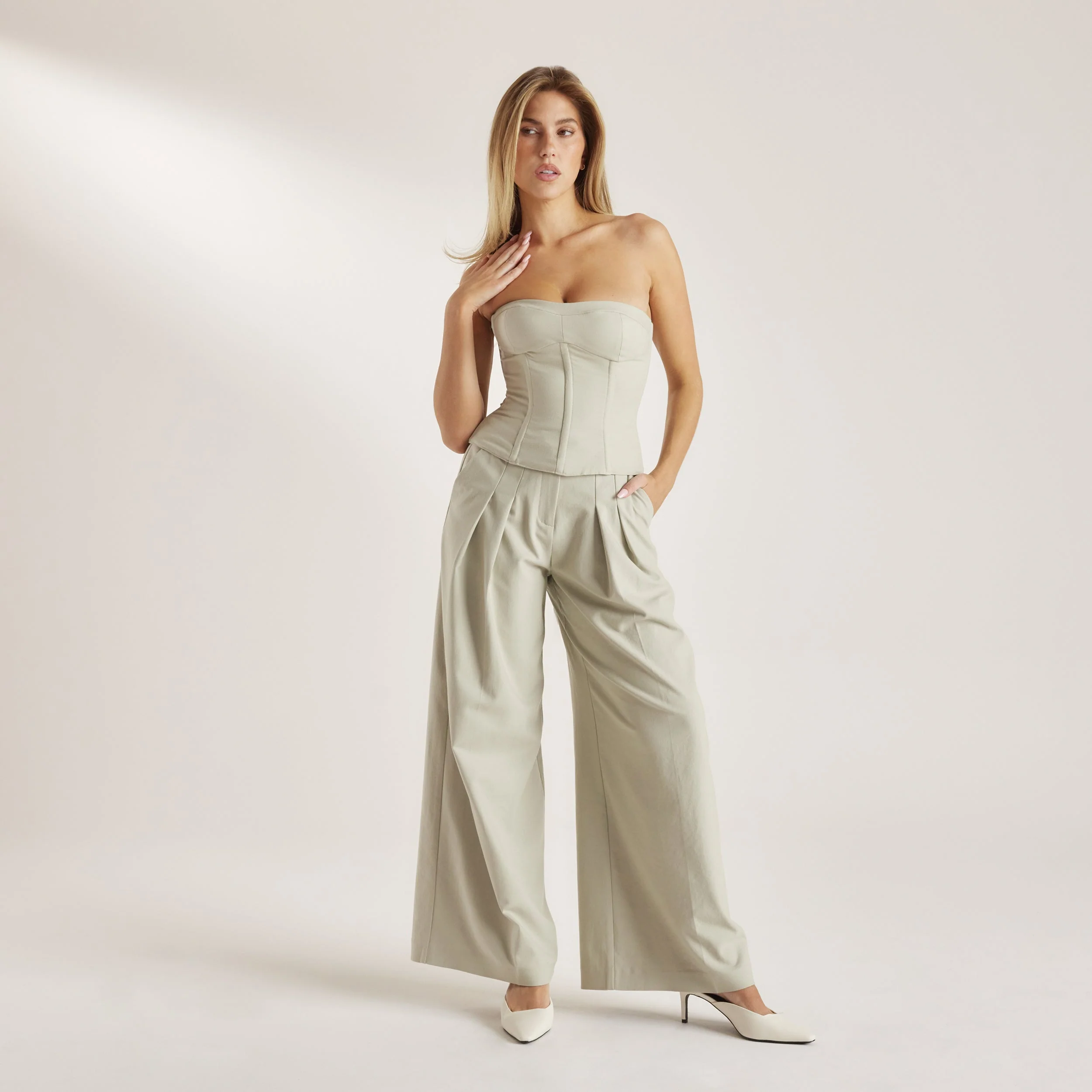 Woven Wide-Leg Pants - Sage - Image 3