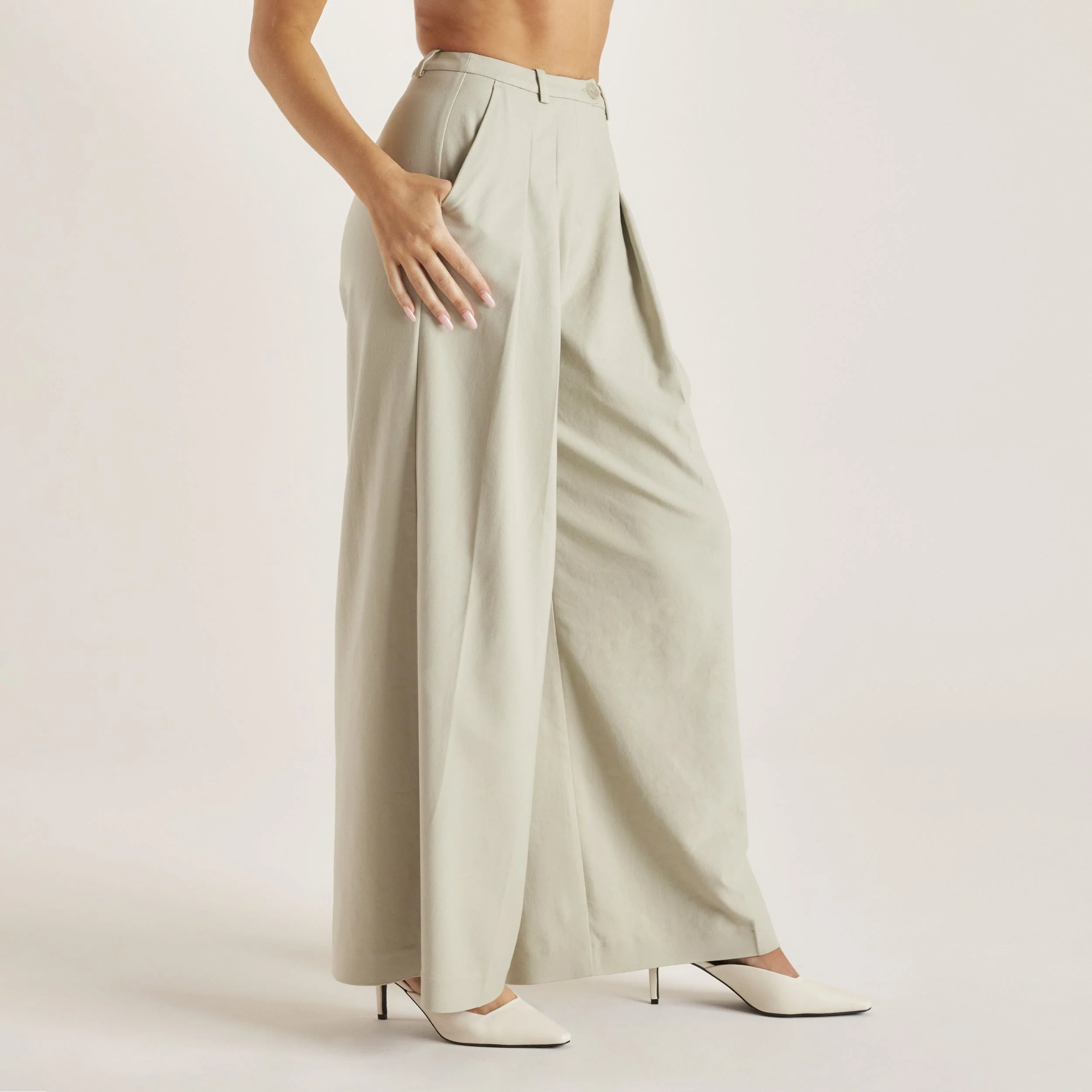 Woven Wide-Leg Pants - Sage - Image 5