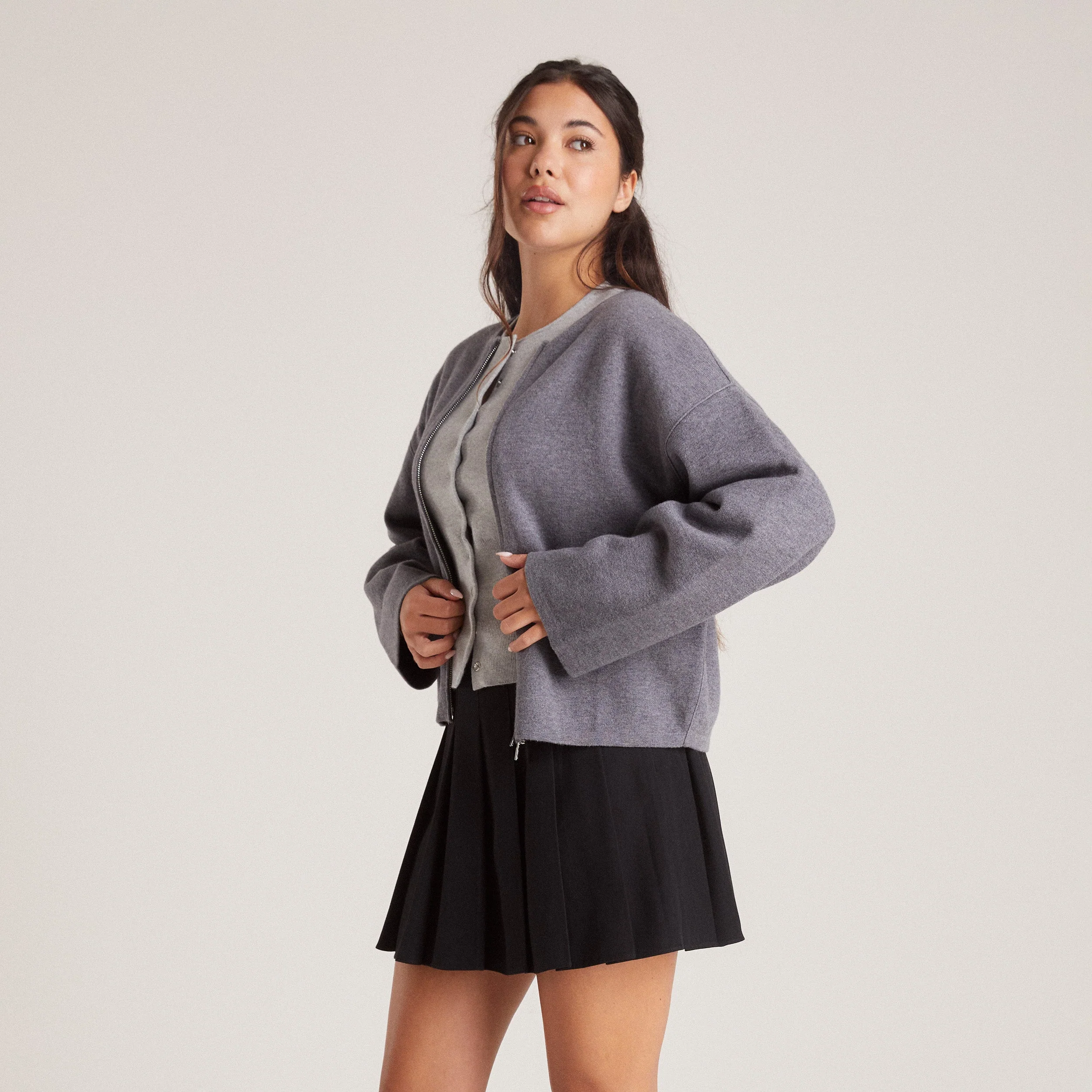 Zip-Up Cardigan - Charcoal - Image 4