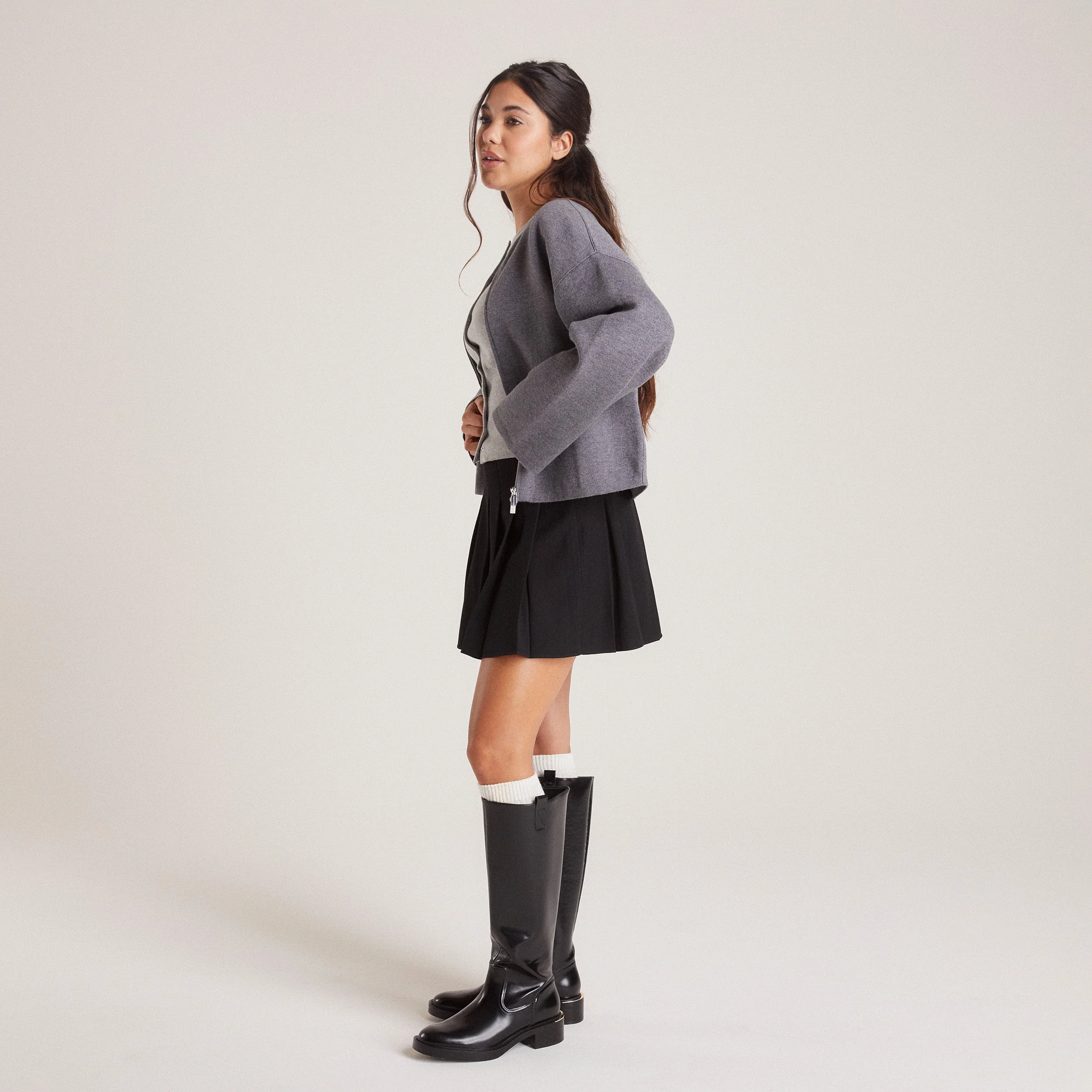 Zip-Up Cardigan - Charcoal - Image 6